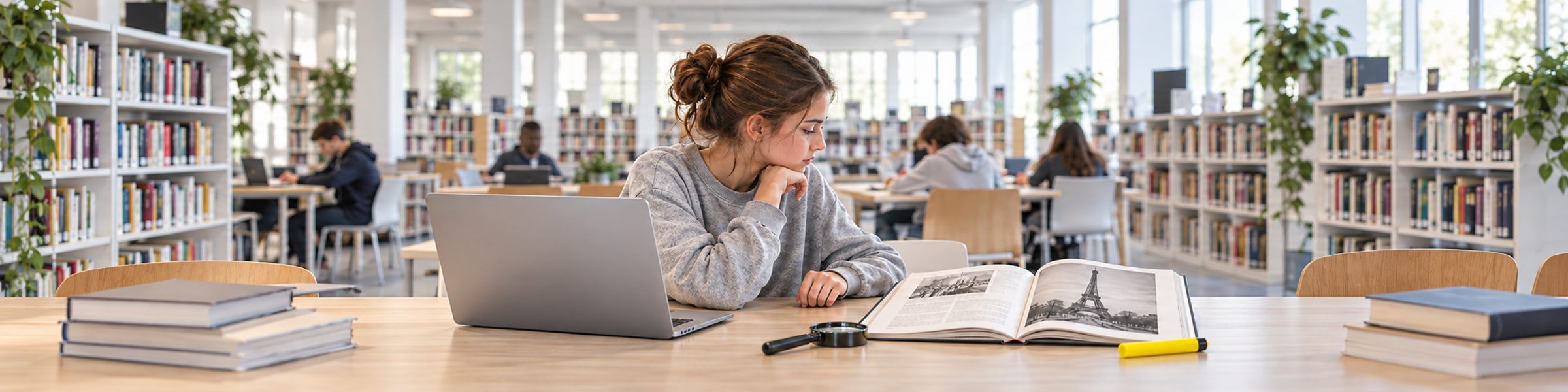 Une élève compare la réponse de l’IA avec un livre ouvert
