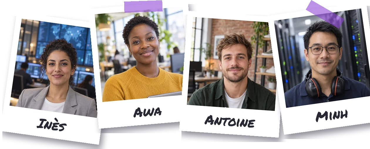 Les polaroïds d’Inès, Awa, Antoine et Minh, les quatre professionnels du jeu